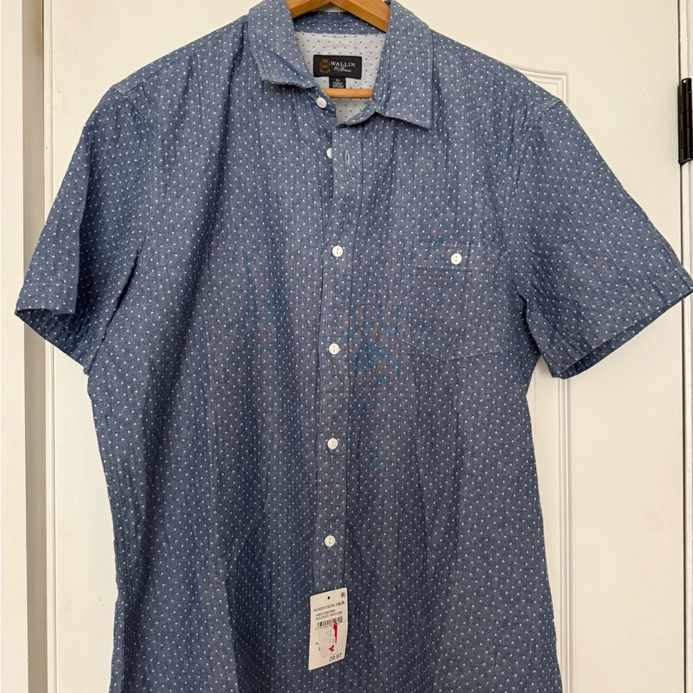 Wallin & Bros Lined Blue White Dotted Collared Button Down Shirt NWT Men’s XL